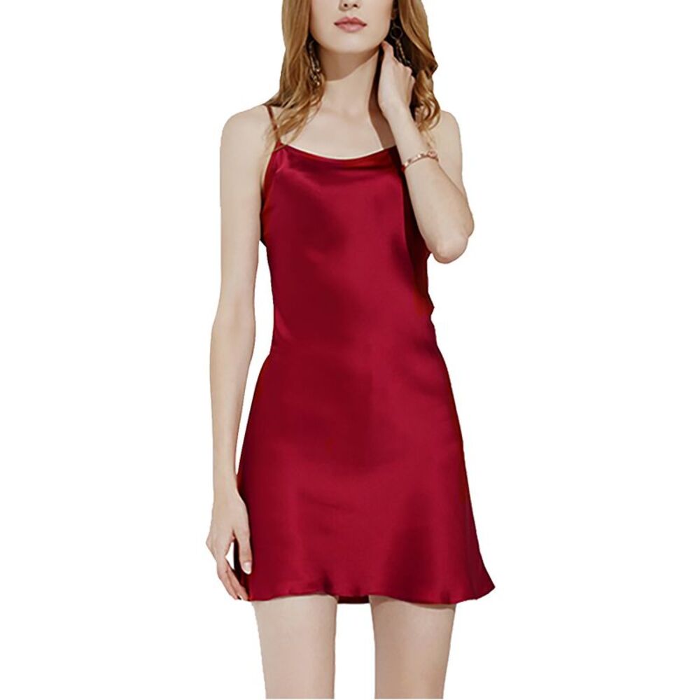 Satin Plus Size Lotus Leaf Hem Basic Braces Dress Full Slip Camisole Burgundy